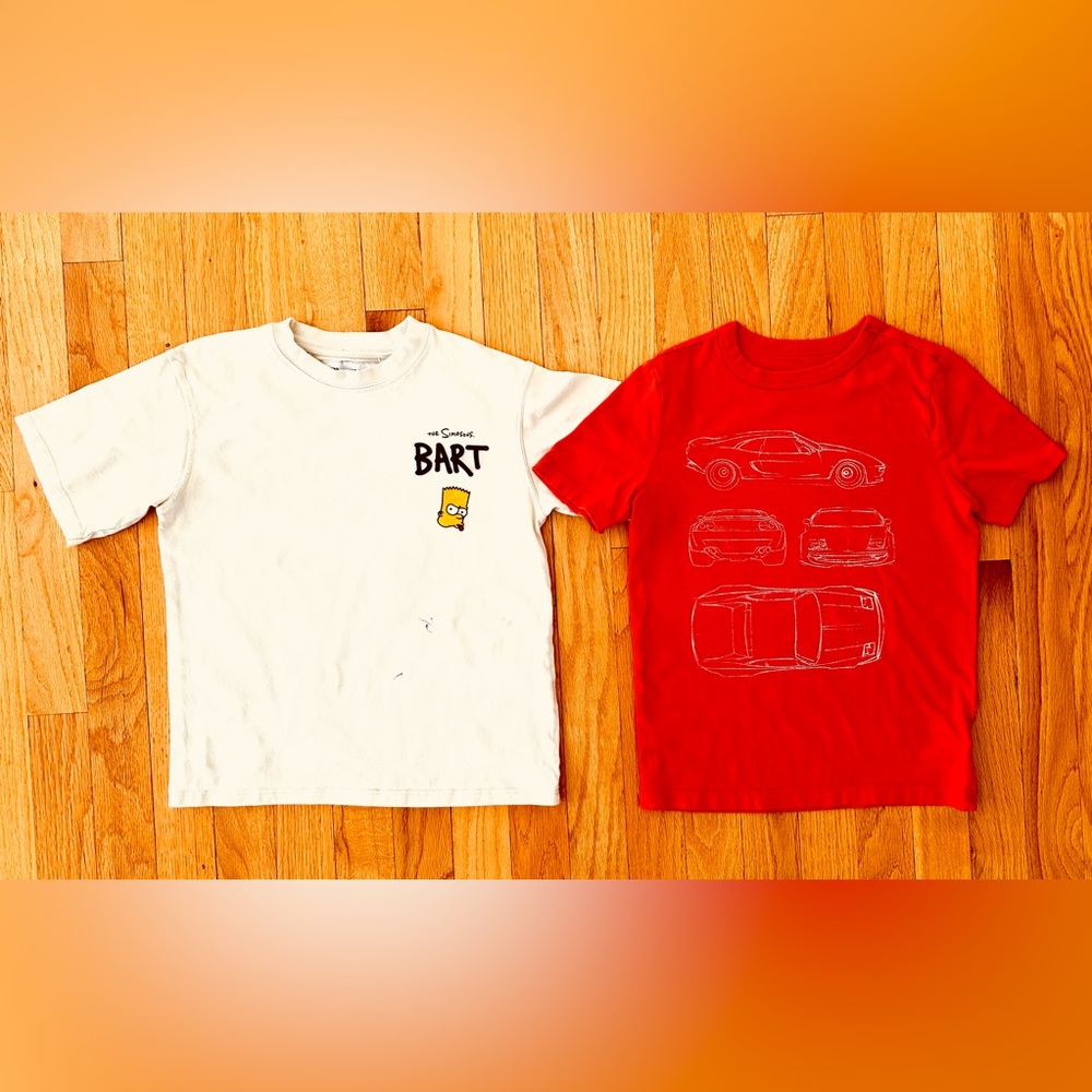Zara Bart Simpson cream-colored 8-9Y & Gap car outline orange-colored S T-Shirts